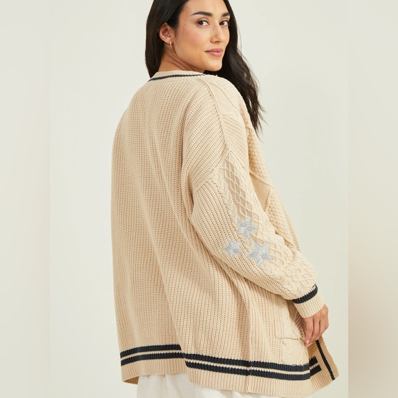 Altar'd State Folklore Cream Cardigan Sweater Cable Knit Embroidered
Stars Sz L - Picture 6 of 7